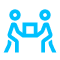 Icône de deux personnages transportant une boîte bleue