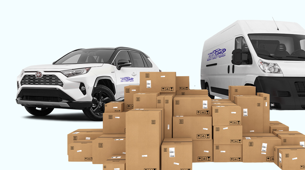 Camion et voiture de livraison Courrier Aero Limo avec boîtes de déménagement